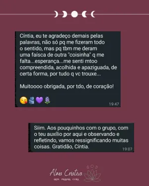 Mensagens de participantes do círculo Alma Criativa, partilhadas no grupo (4 de 12)