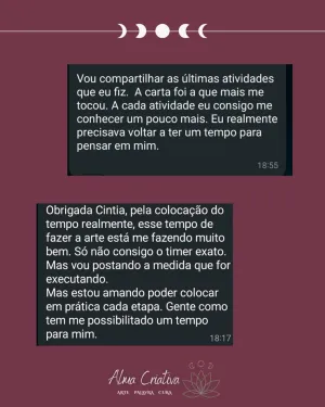 Mensagens de participantes do círculo Alma Criativa, partilhadas no grupo (8 de 12)
