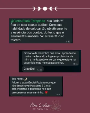 Mensagens de participantes do círculo Alma Criativa, partilhadas no grupo (12 de 12)